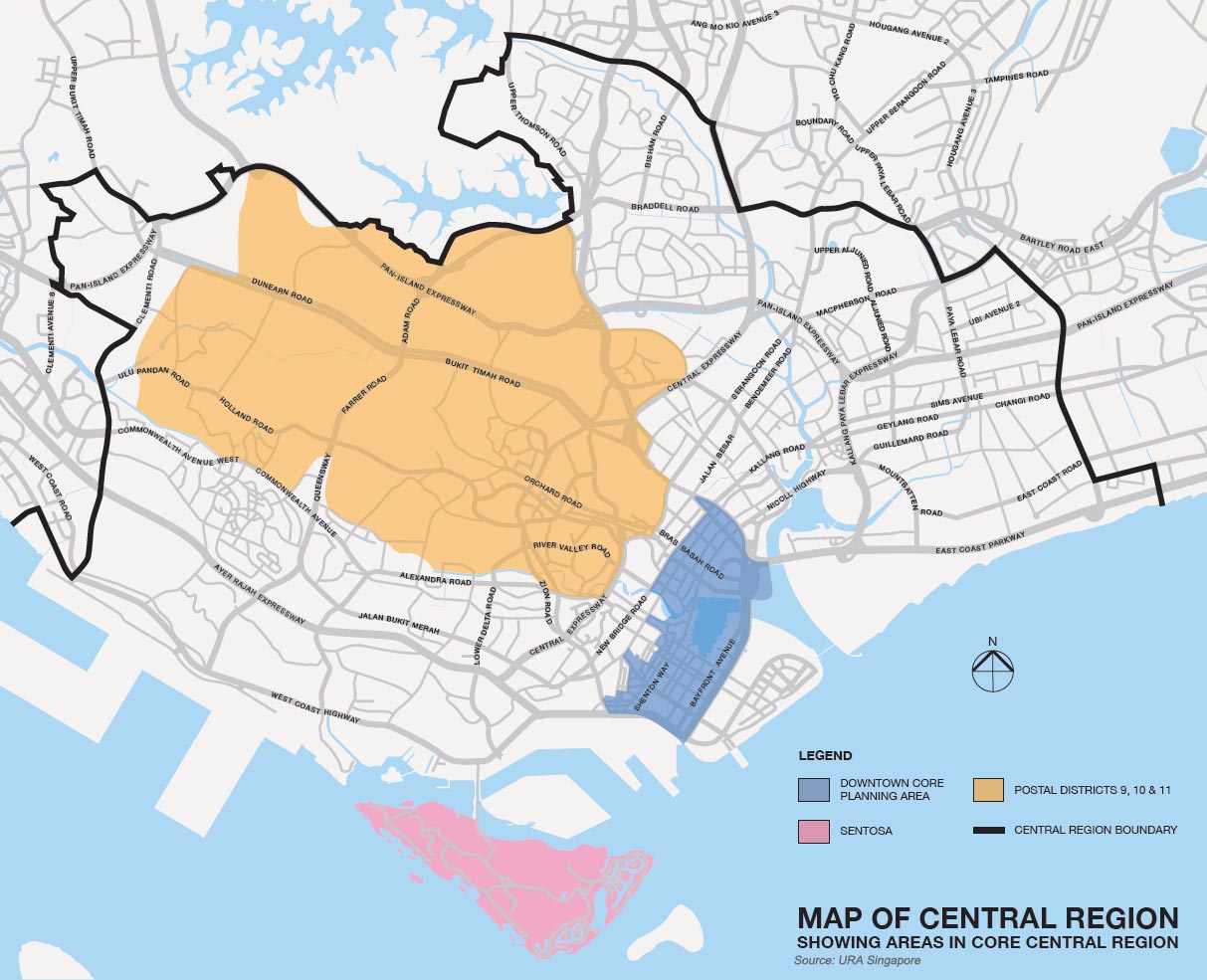 Private Home Sales Price Index of Q4’2020 up 3 Map of Singapore Central Region